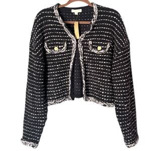 J. Crew Black & White Tweed Cropped Blazer size Large